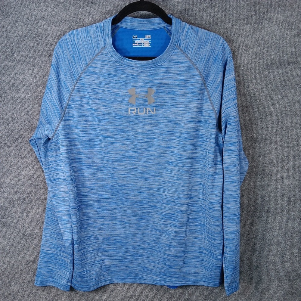 Under Armour Heatgear Run Long Sleeve Blue Athletic Top Fitted Men's Size Large
